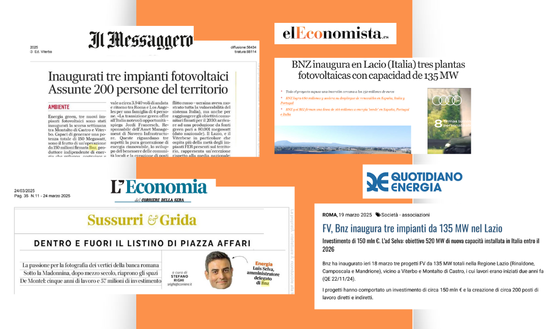 The inauguration of BNZ’s first photovoltaic plants in Italy, in the media